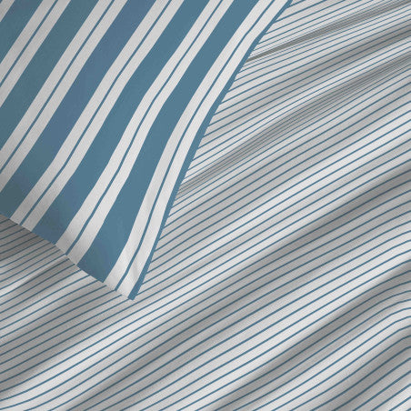 Pack Complet Housse de couette Imprimé 220 x 240 cm - Drap housse 140 x 190 cm - 100% coton / 57 fils/cm²- FLORENCE DENIM