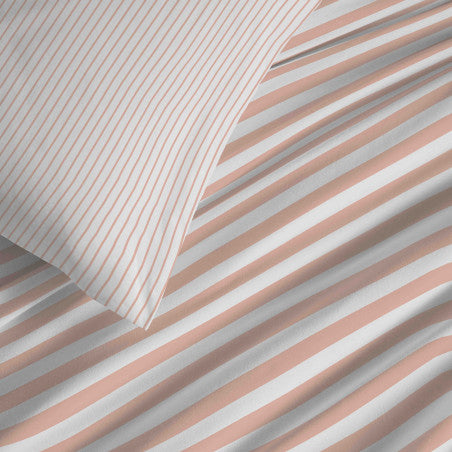 Pack Complet Housse de couette Imprimé 220 x 240 cm - Drap housse 140 x 190 cm - 100% coton / 57 fils/cm²- PALERME BLUSH