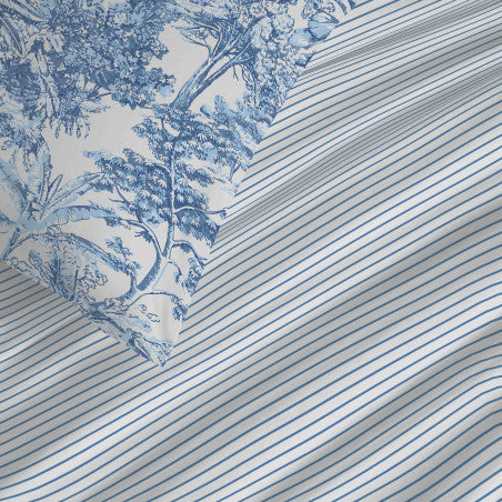 Pack Complet Housse de couette Imprimé 220 x 240 cm - Drap housse 160 x 200 cm - 100% coton / 57 fils/cm²- ADAMA AZUR
