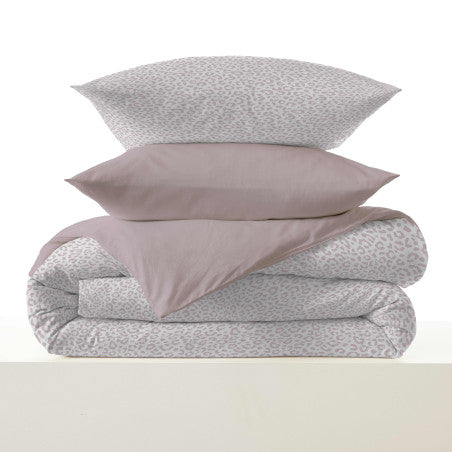 Pack Complet Housse de couette Imprimé 220 x 240 cm - Drap housse 160 x 200 cm - 100% coton / 57 fils/cm²- DIANA BLUSH