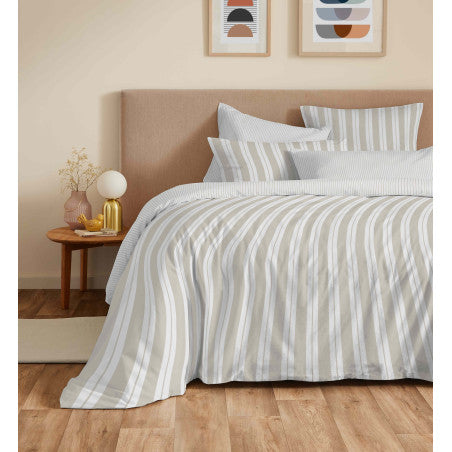 Pack Complet Housse de couette Imprimé 220 x 240 cm - Drap housse 160 x 200 cm - 100% coton / 57 fils/cm² - FLORENCE NATUREL