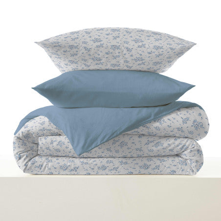 Pack Complet Housse de couette Imprimé 220 x 240 cm - Drap housse 160 x 200 cm - 100% coton / 57 fils/cm²- LOUISE BLEU