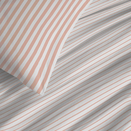 Pack Complet Housse de couette Imprimé 220 x 240 cm - Drap housse 160 x 200 cm - 100% coton / 57 fils/cm²- PALERME BLUSH