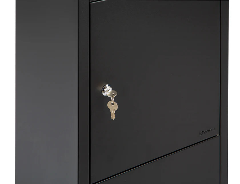 Boîte aux lettres pour colis debout Dortmund noire mat - Serrure cylindrique avec 2 clés