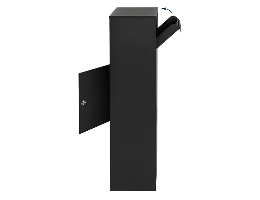 Boîte aux lettres pour colis debout Dortmund noire mat - Serrure cylindrique avec 2 clés