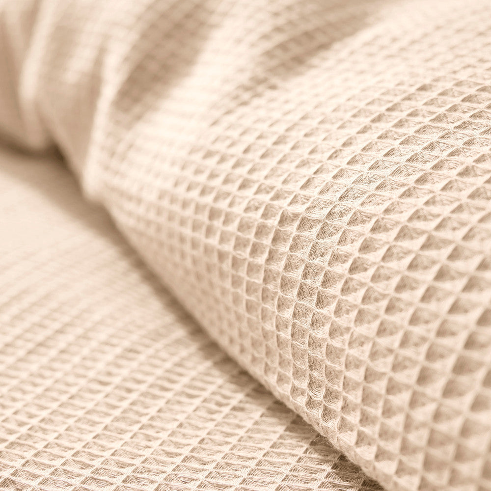 Pack 2 Pièces Housse de couette 140x200cm + 1 taie d'oreiller 65X65cm - nid d'abeille - Naturel