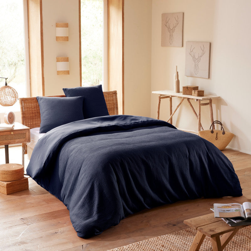 Pack 3 Pièces Housse de couette 240x220cm + 2 taies d'oreiller 65X65cm - nid d'abeille - Orage