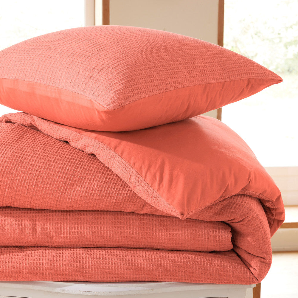 Pack 3 Pièces Housse de couette 240x220cm + 2 taies d'oreiller 65X65cm nid d'abeille - Blush
