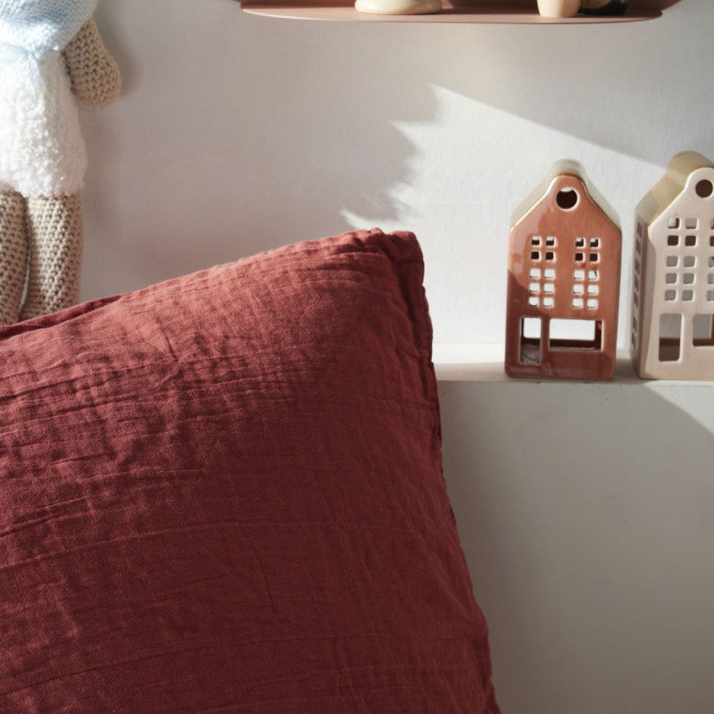 Pack 3 pièces Housse de couette 260 x 240 cm + 2 Taies d'oreiller 65 x 65 cm Gaze de Coton Terracotta
