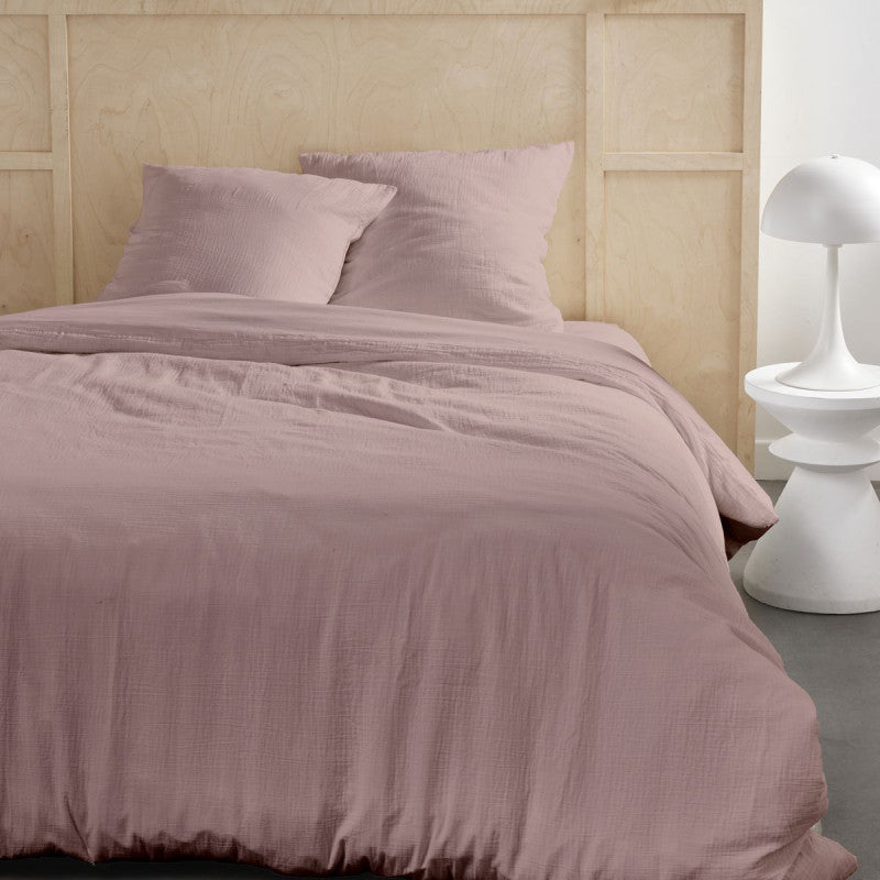 Pack 3 pièces Housse de couette 260 x 240 cm + 2 Taies d'oreiller 65 x 65 cm Gaze de Coton Rose des sables