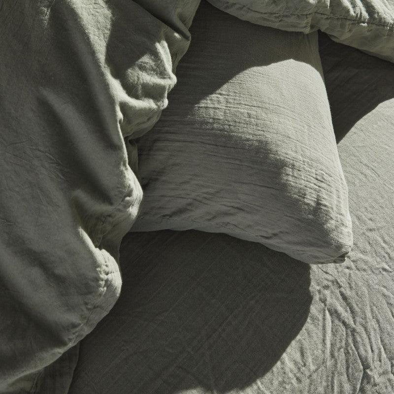Pack 3 pièces Housse de couette 240 x 220 cm + 2 Taies d'oreiller 65 x 65 cm Gaze de Coton Sauge