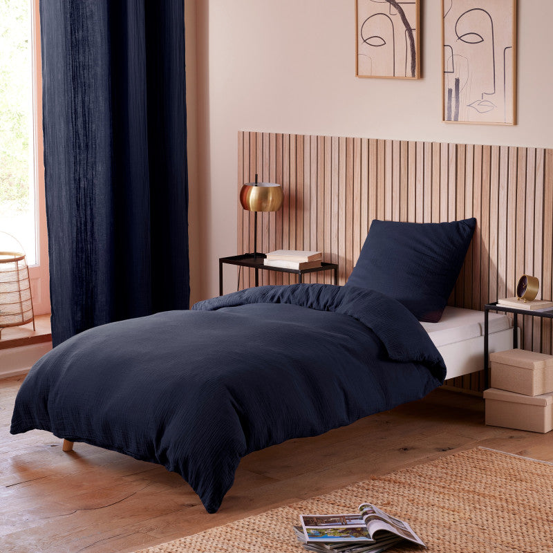 Pack 3 pièces Parure de Draps - Dh 90 Gaze de Coton Bleu nuit
