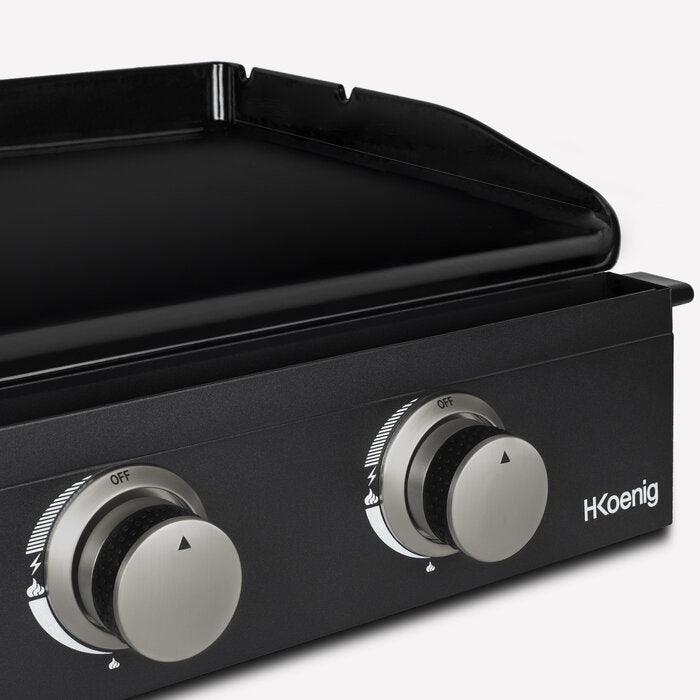 Plancha au gaz 2 brûleurs - surface de cuisson 47 x 36 cm - jusqu'à 350 °C - fonte émaillée - noir