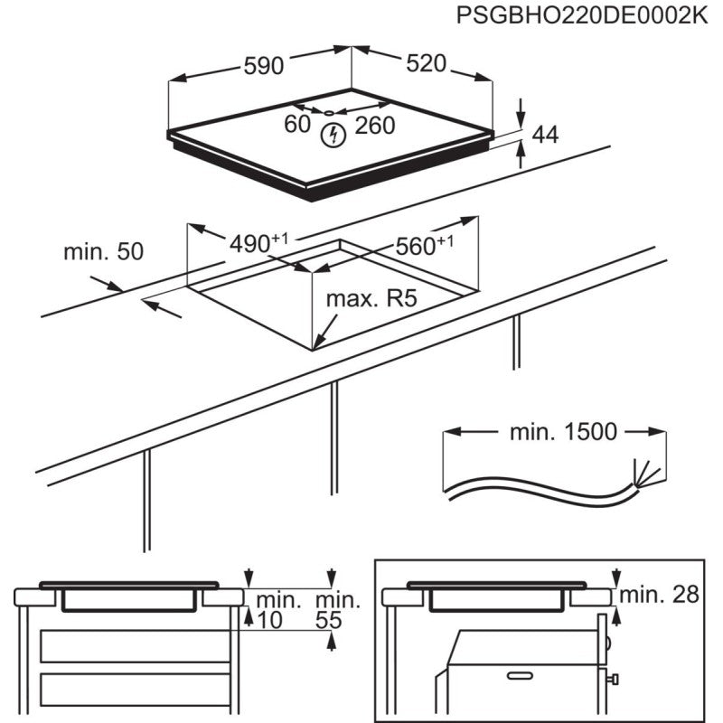 Plaque de cuisson à induction noire - 60 cm - Zone Flexible
