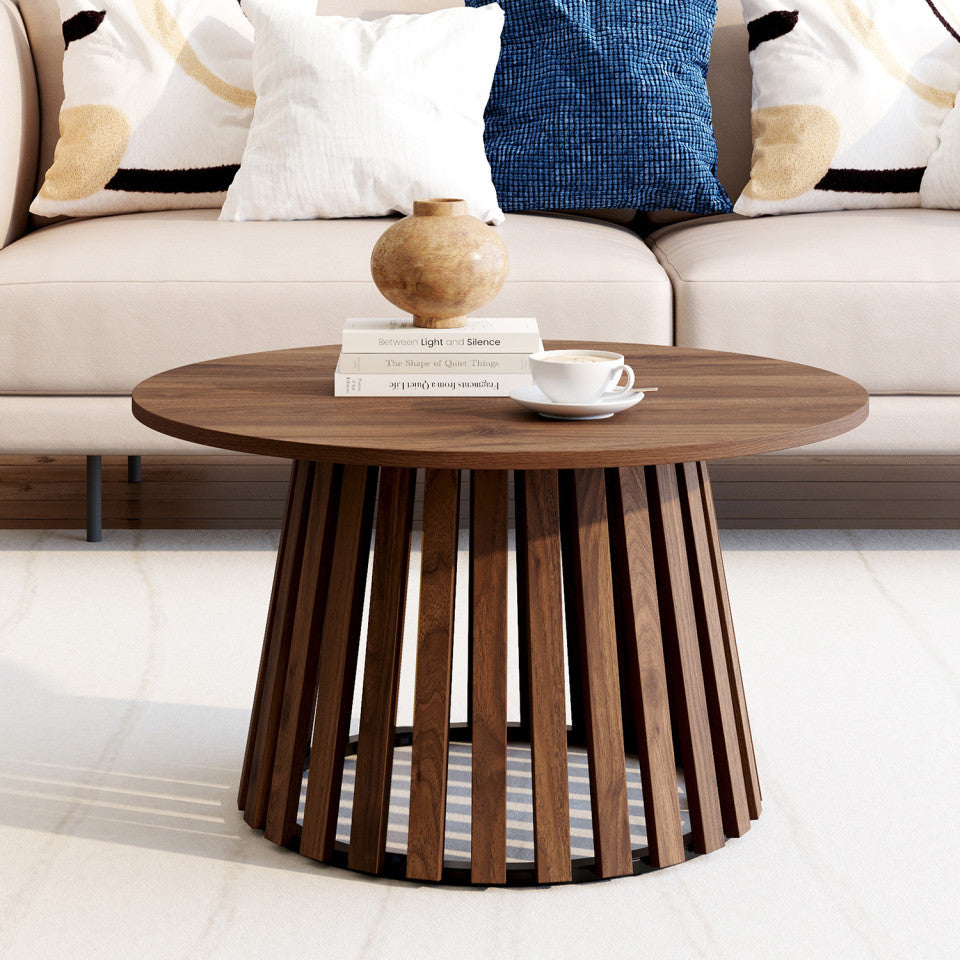 Table basse ronde Camélia effet noyer Ø70cm