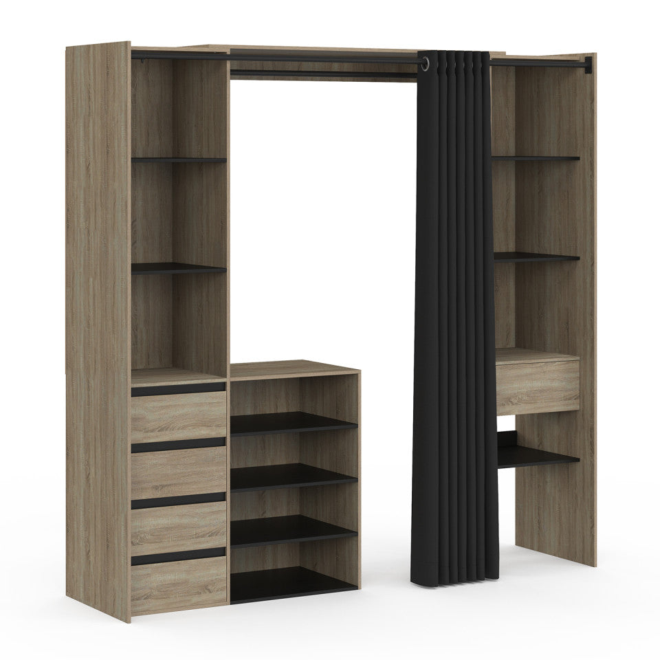 Dressing Justine extensible 120-180cm 5 tiroirs effet bois