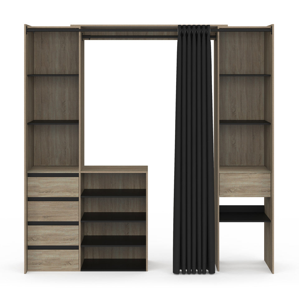 Dressing Justine extensible 120-180cm 5 tiroirs effet bois