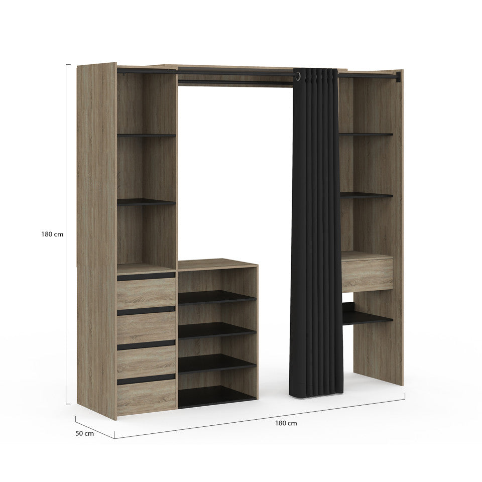 Dressing Justine extensible 120-180cm 5 tiroirs effet bois
