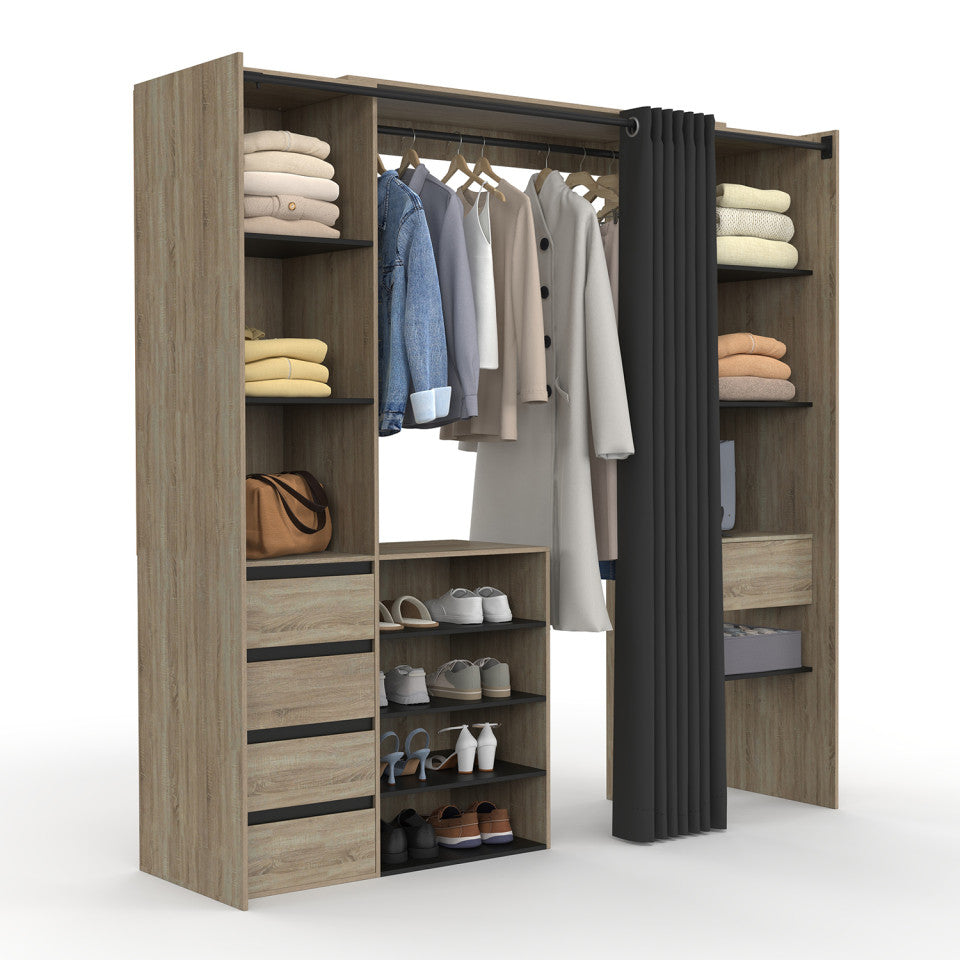 Dressing Justine extensible 120-180cm 5 tiroirs effet bois