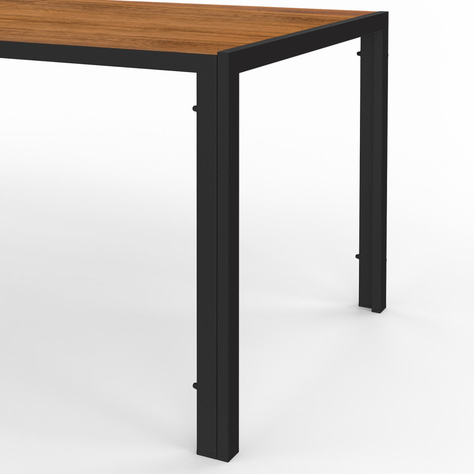 Ensemble repas Timbia 6 places noir et verre trempé effet bois