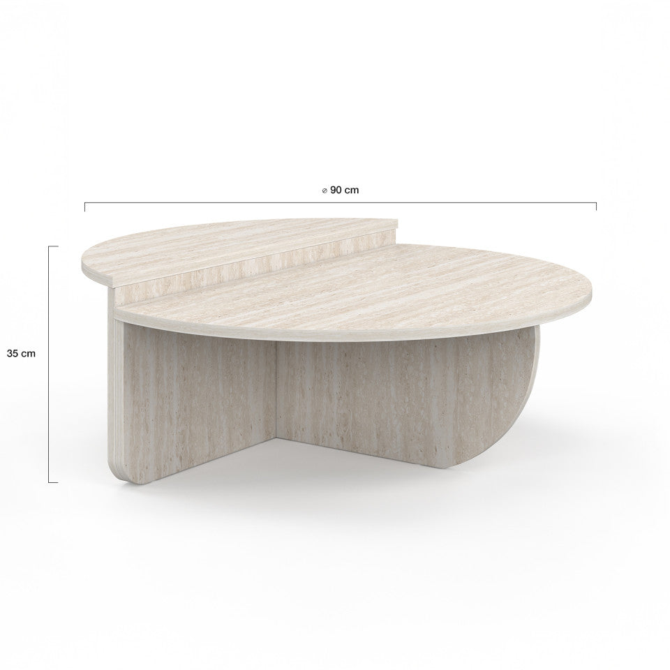 Tables basses rondes asymétriques effet travertin