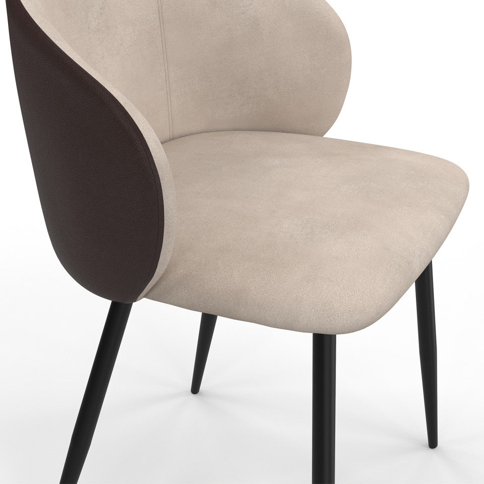 Chaises Léona bi-matière taupe et marron pieds métal noirs - lot de 4