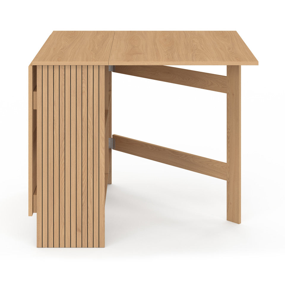 Table à manger dépliable Faustine avec rangement intégré bois et lattes 150cm