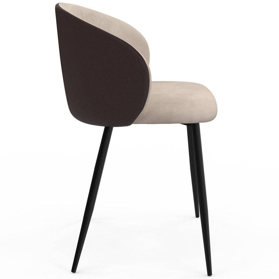 Chaises Léona bi-matière taupe et marron pieds métal noirs - lot de 4