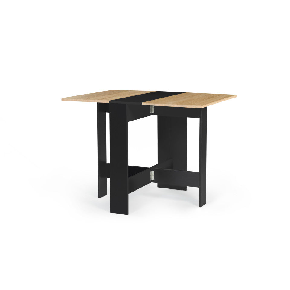 Table repas console pliable plateau naturel et pieds noirs Edi
