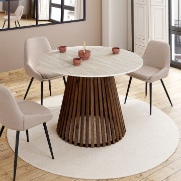 Table à manger ronde extensible Camélia Ø110-150cm effet travertin