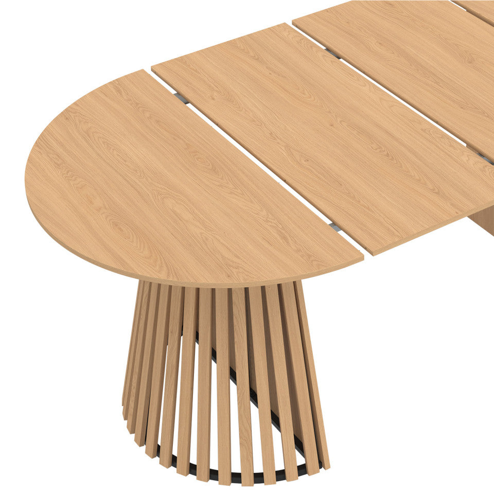 Table à manger ronde extensible Camélia bois et pied lattes Ø110-200cm