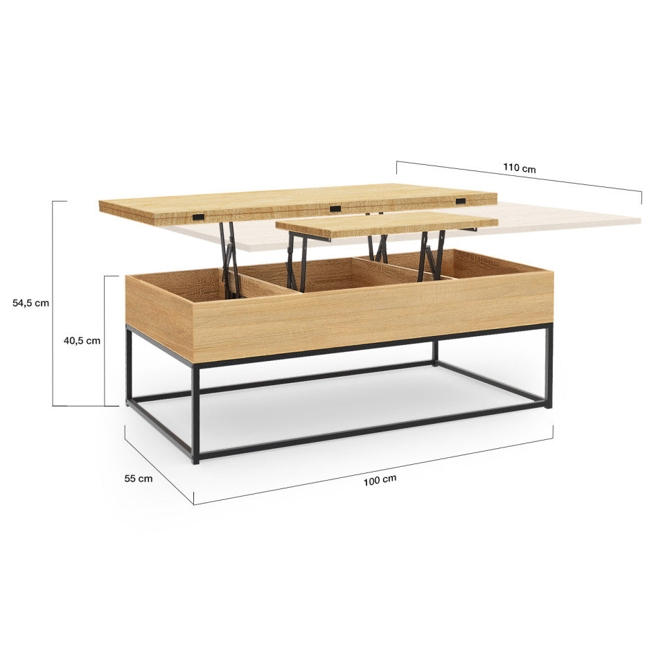 Table basse Memphis avec plateau relevable et dépliant