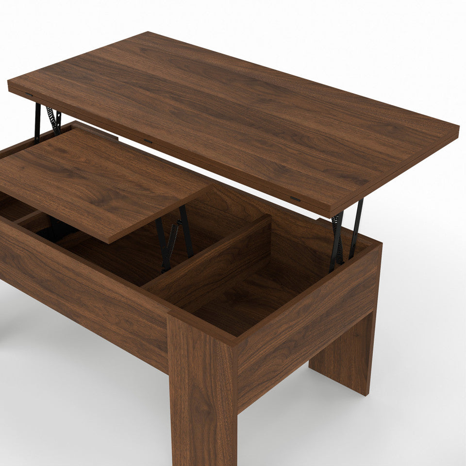Table basse relevable dépliante effet noyer