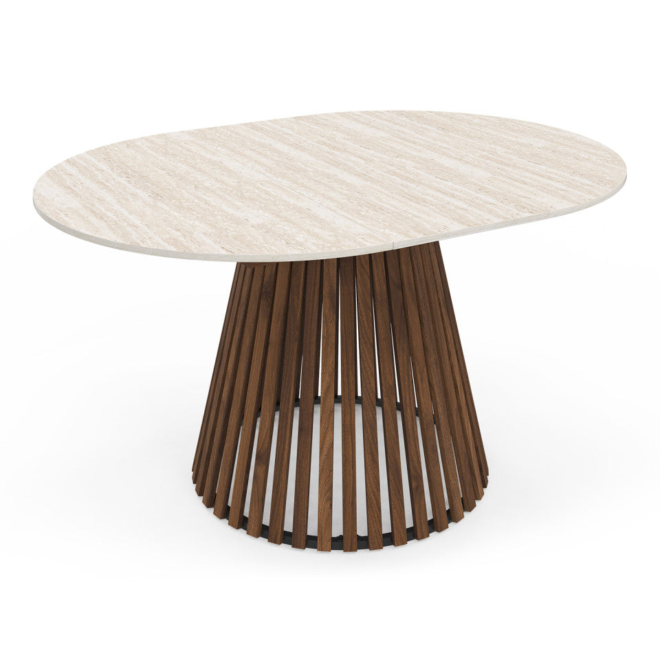 Table à manger ronde extensible Camélia Ø110-150cm effet travertin