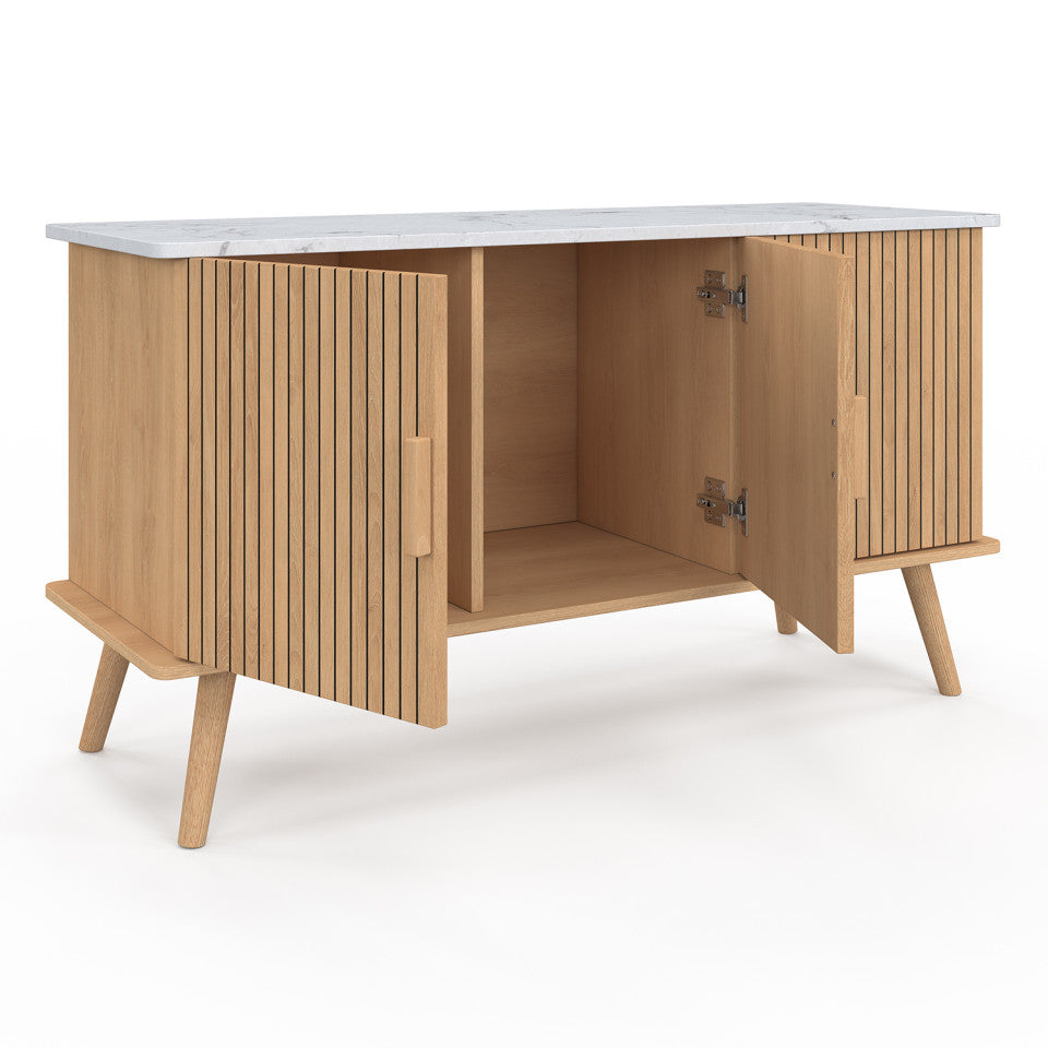 Buffet Marceau 3 portes effet lattes et dessus marbre L110cm