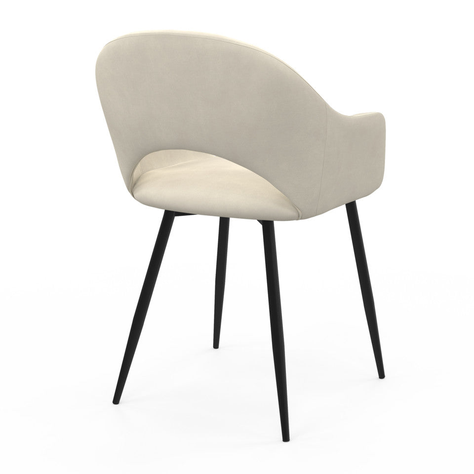 Chaises avec accoudoirs Rebecca en velours crème et pieds métal - lot de 2