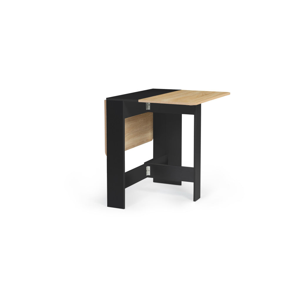 Table repas console pliable plateau naturel et pieds noirs Edi