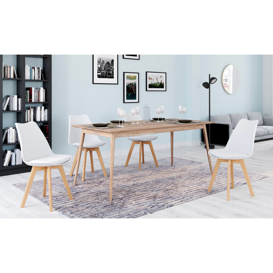 Chaises Nordia assise blanche et pieds bois - lot de 4