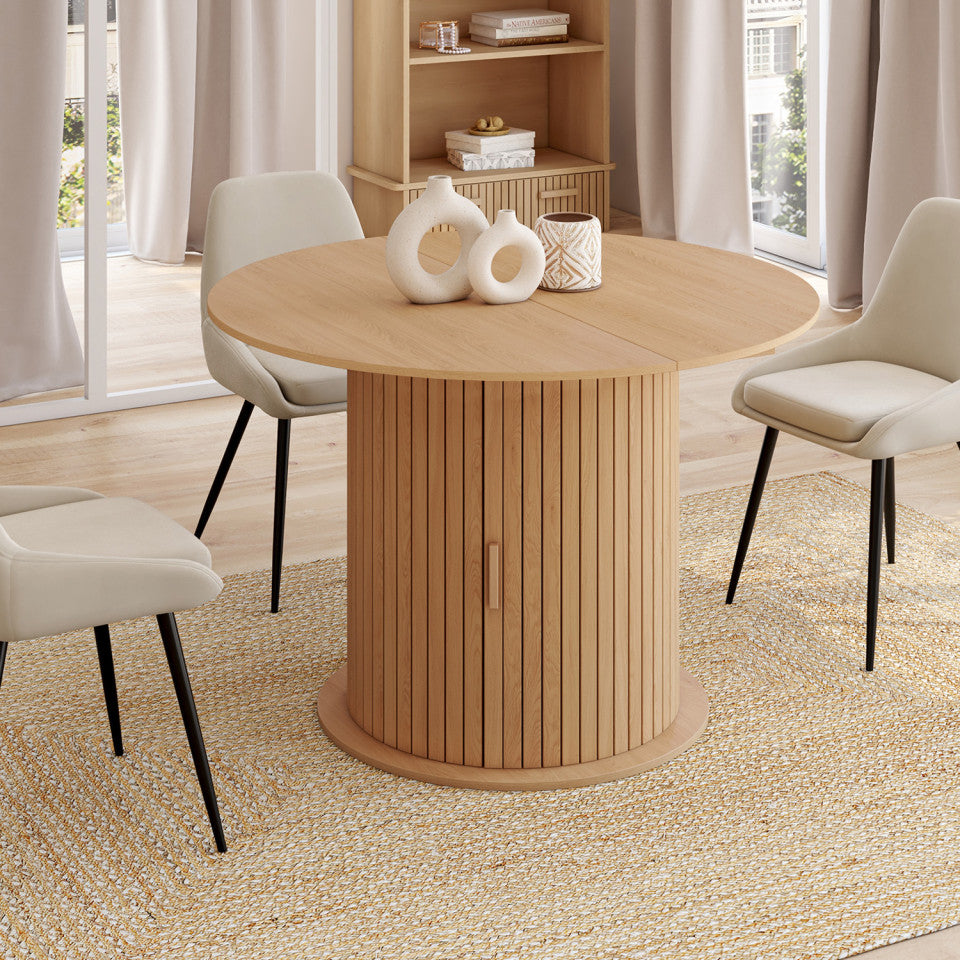 Table à manger ronde extensible Albane Ø110-150cm avec rangement