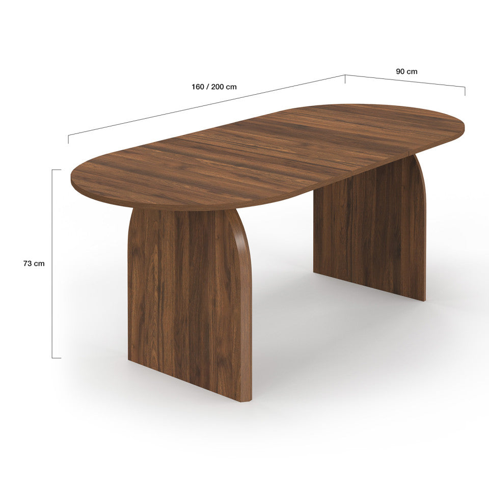 Table repas Japandi plateau extensible 160-200cm effet bois noyer