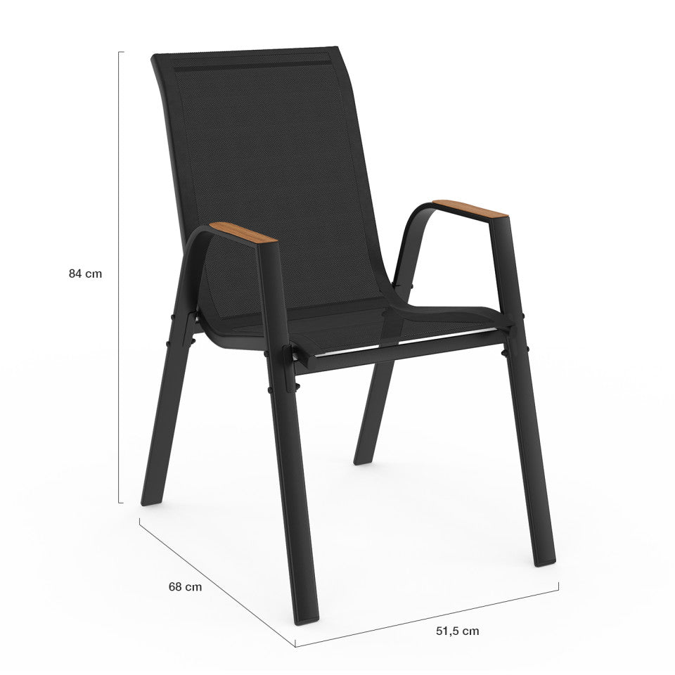 Ensemble repas Timbia 10 places noir et verre trempé effet bois