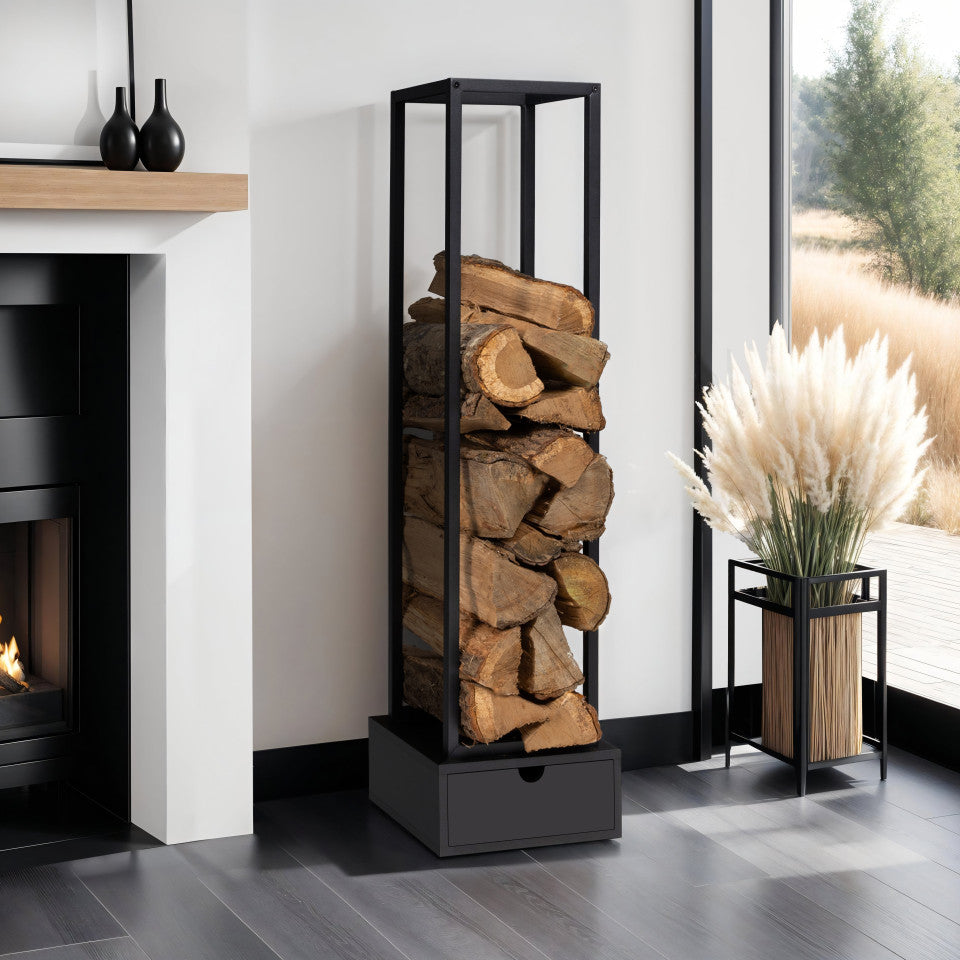 Range bûches vertical avec tiroir 125cm