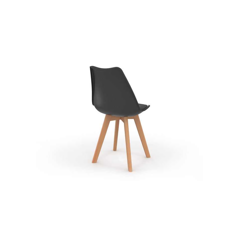 Chaises Nordia assise noire et pieds bois - lot de 6