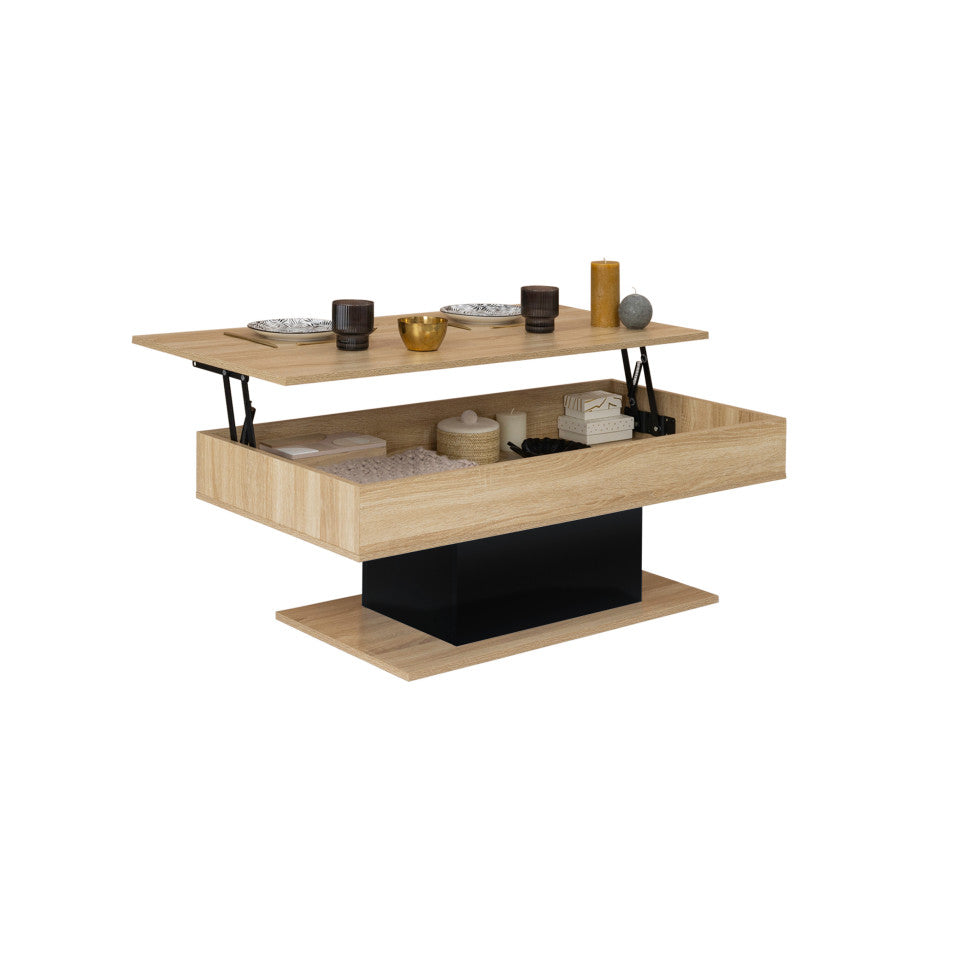Table basse Tania relevable bois et noir