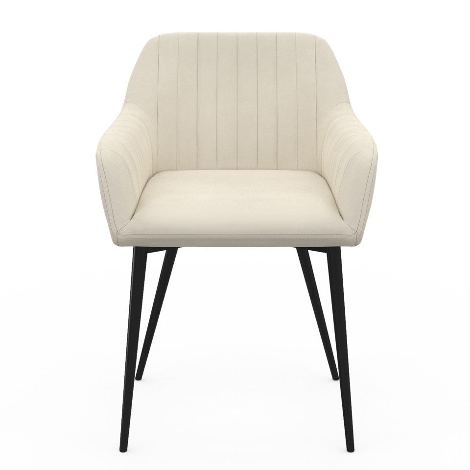 Chaises avec accoudoirs Ariana en velours crème et pieds métal - lot de 2