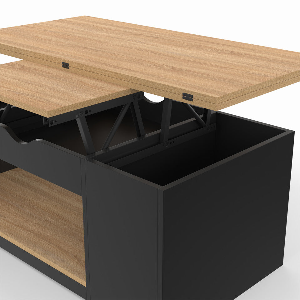 Table basse Elina relevable bois et noire