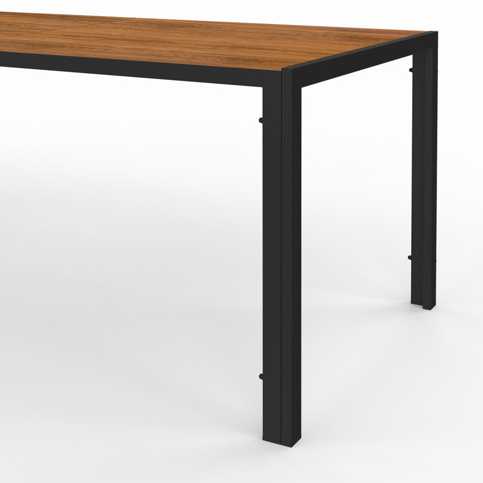 Ensemble repas Timbia 10 places noir et verre trempé effet bois