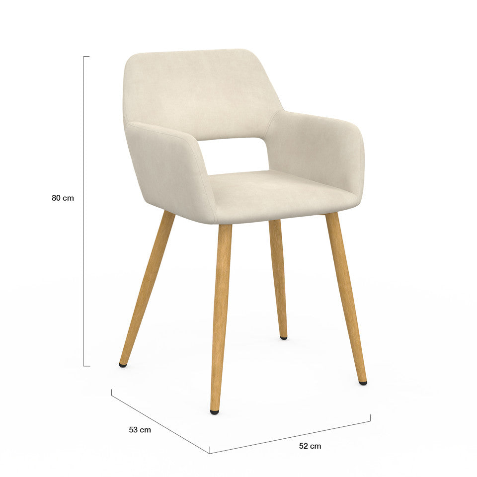 Chaises Heidi en velours beige et pieds bois - lot de 2