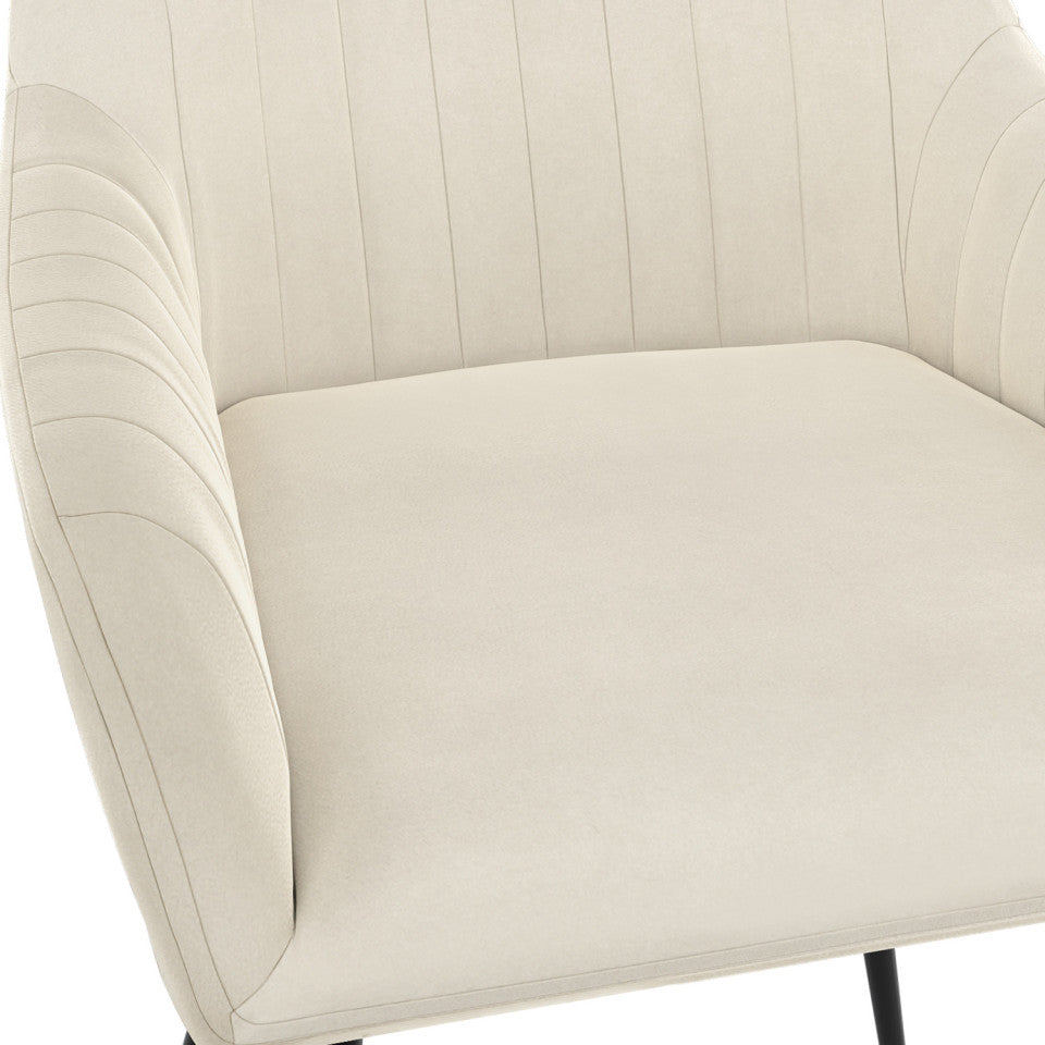 Chaises avec accoudoirs Ariana en velours crème et pieds métal - lot de 2