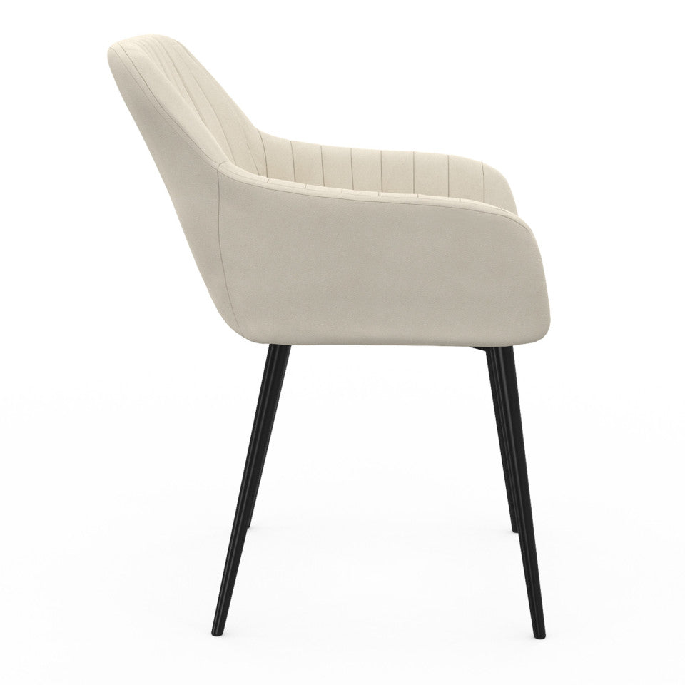 Chaises avec accoudoirs Ariana en velours crème et pieds métal - lot de 2